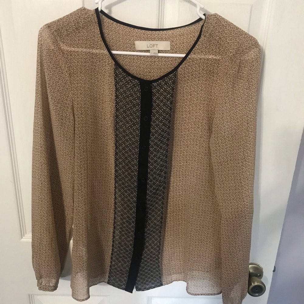 LOFT tan and black blouse